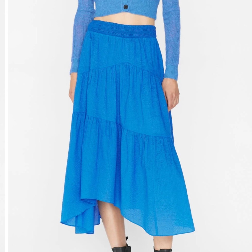 Frame Gathered Seam Midi Skirt Flowy Boho Y2K Cornflower Blue - Size Medium